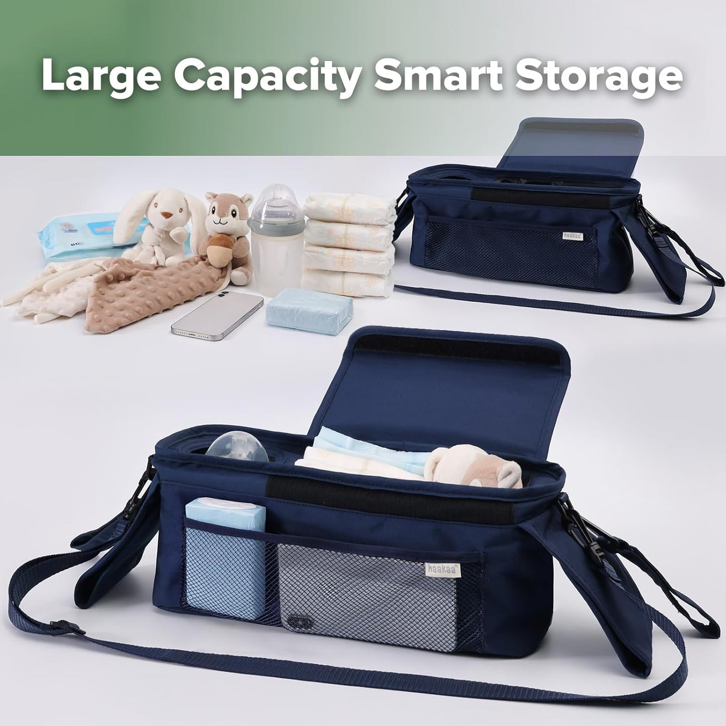 haakaa Universal Stroller Organizer - Black, Single Cup Holder, Stroller Caddy Accessories with Shoulder Strap & Extra Non-Slip Stroller Hook, Fits Most Strollers