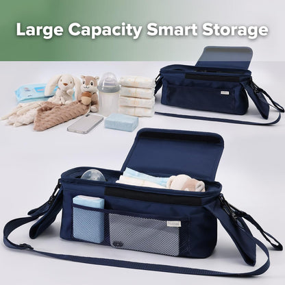 haakaa Universal Stroller Organizer - Black, Single Cup Holder, Stroller Caddy Accessories with Shoulder Strap & Extra Non-Slip Stroller Hook, Fits Most Strollers