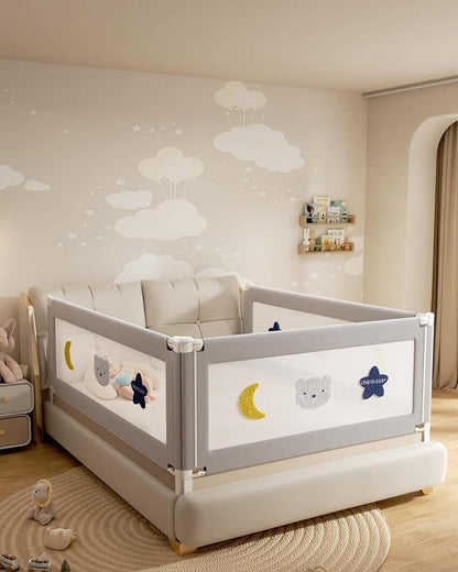Baby Bed Rail Guard for Toddlers, Reinforced 60in Toddler Bed Rails for Queen Bed with Height Adjustable, Extral Tall Child Safety Side Railing Guards/Bedrail for Kids,Grey Star, 1 Side 54" Lx28” H