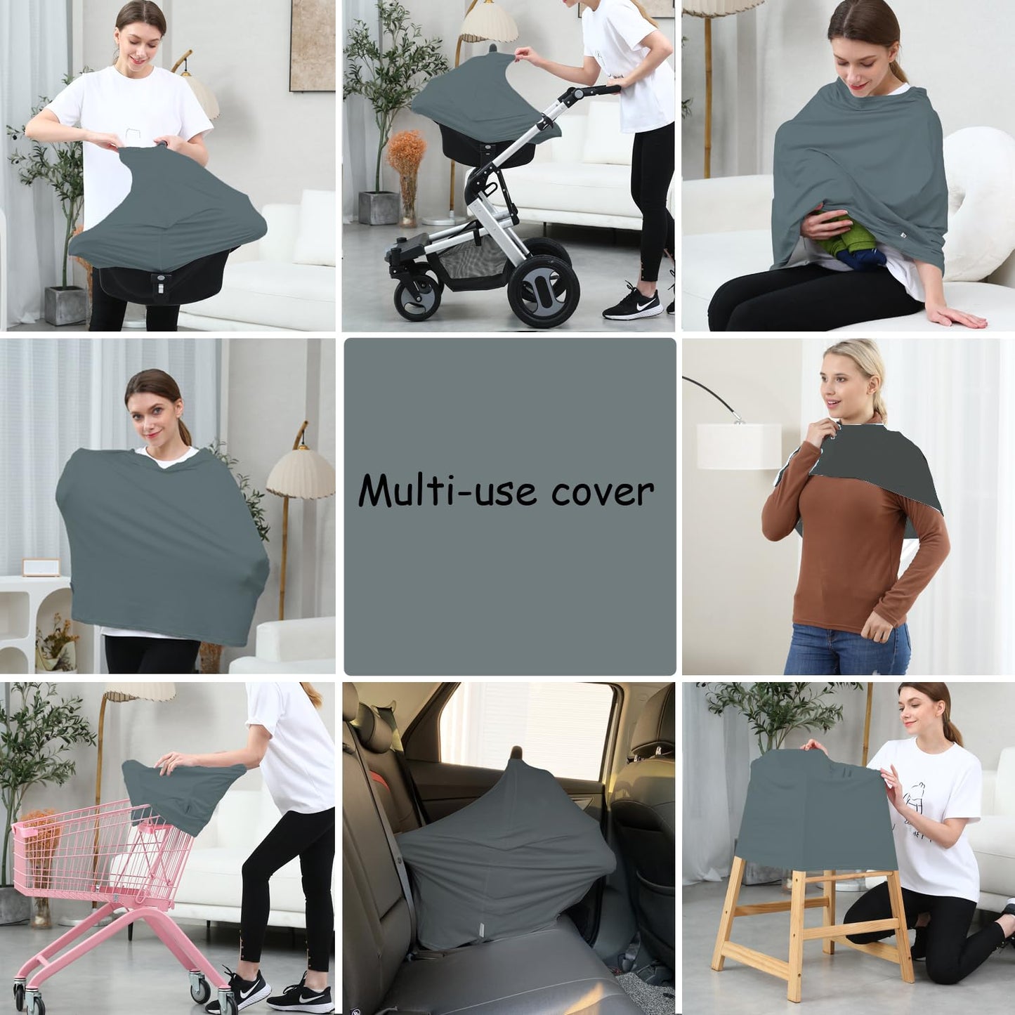 Car Seat Covers for Babies - Multi-use Carseat Canopy Cover Breastfeeding Covers, Stroller Canopy Cover (Navy Dinosaur)