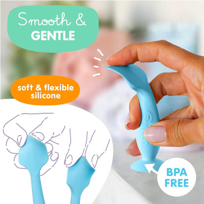 Bumco Mini Baby Diaper Cream Spatula with Case - BPA-Free Silicone Diaper Spatula with Suction Cup, Wipe-Clean Baby Bum Brush, Mom-Invented Butt Paste Applicator (Blue)