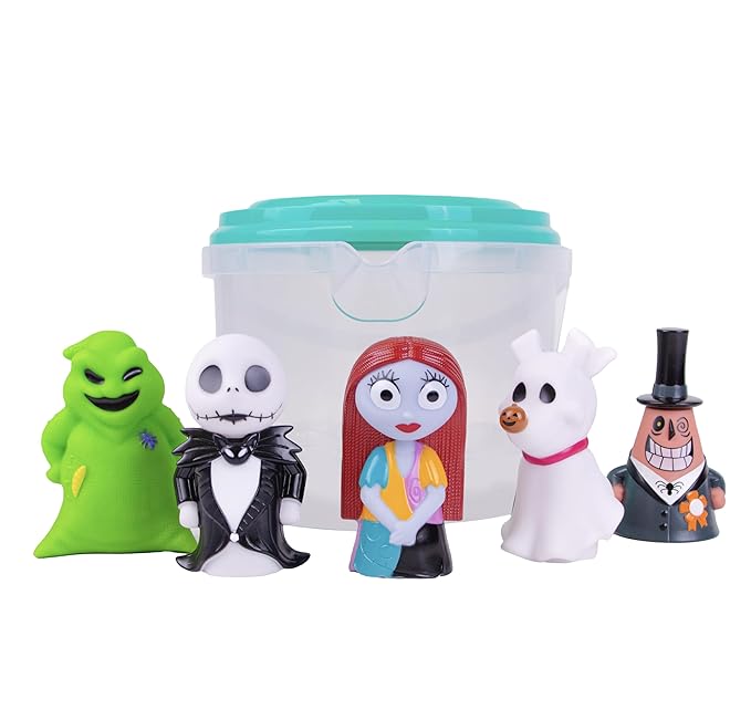 Disney The Nightmare Before Christmas - 5 Piece Jumbo Squirter Bucket - Bath Toys for Baby and Toddlers - Includes Organizer Bucket - Store Bath Time Water Toys