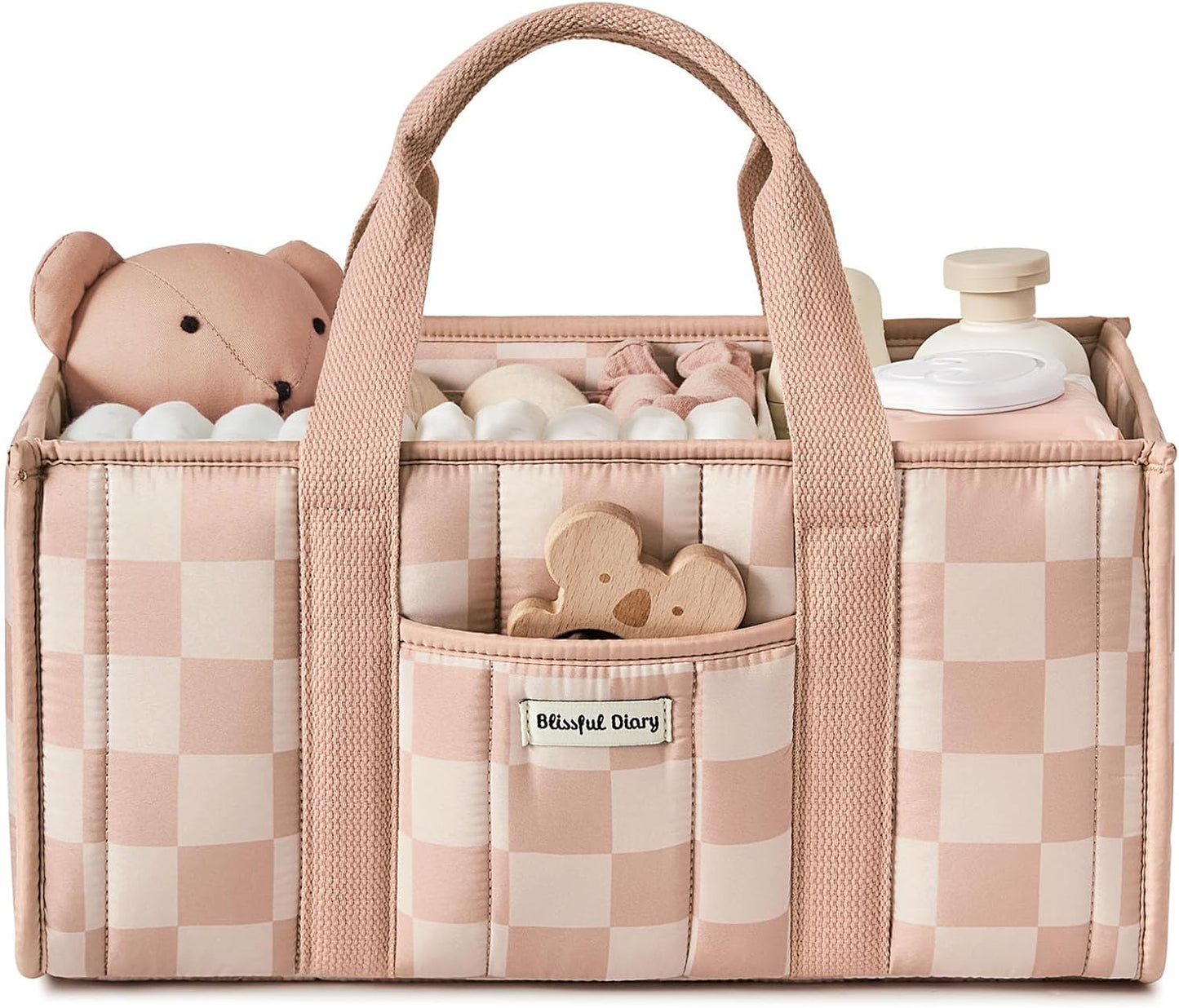 Blissful Diary Floral Diaper Caddy Organizer, Stylish Nursery Storage Basket, Gift for Baby Shower, Newborn Essentials, Floral Beige