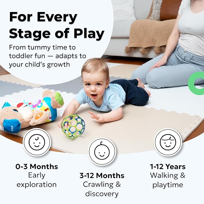 MioTetto Baby Play Mat, Comfortable Playtime Mat – Portable Foam Floor Tiles, Safe Baby mat for Floor for Crawling & Development, Soft Play mat for Babies, Stylish Interlocking Foam Tiles