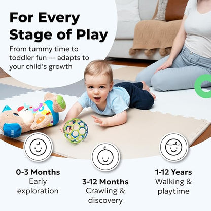 MioTetto Baby Play Mat, Comfortable Playtime Mat – Portable Foam Floor Tiles, Safe Baby mat for Floor for Crawling & Development, Soft Play mat for Babies, Stylish Interlocking Foam Tiles