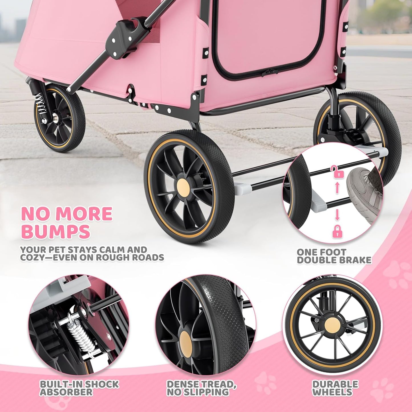 Magshion Compact Pet Stroller for Small-Medium Dogs/Cats up to 22lbs, 4-Wheel Lightweight Umbrella Shaped Portable Puppy Travel Jogger with Breathable Mesh, Cup Holder & Rear Storage, Black
