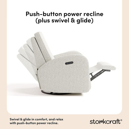 Storkcraft Santa Monica Power Recliner Swivel Glider (Dune Basketweave) – Effortless Electronic Power Recline, USB-A & USB-C Charger