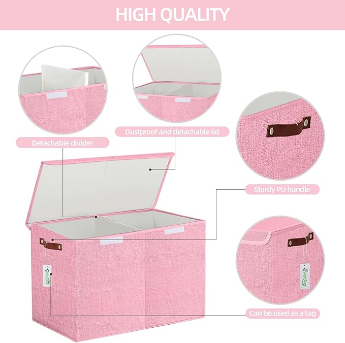Bagnizer Large Toy Storage Box with Lids, Collapsible Sturdy Baby Storage Organizer Chest Bin Basket for Kids, Boys, Girls, Playroom, Nursery, Bedroom, Closet 25"x13"x16" (Pink)