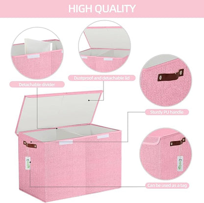 Bagnizer Large Toy Storage Box with Lids, Collapsible Sturdy Baby Storage Organizer Chest Bin Basket for Kids, Boys, Girls, Playroom, Nursery, Bedroom, Closet 25"x13"x16" (Pink)