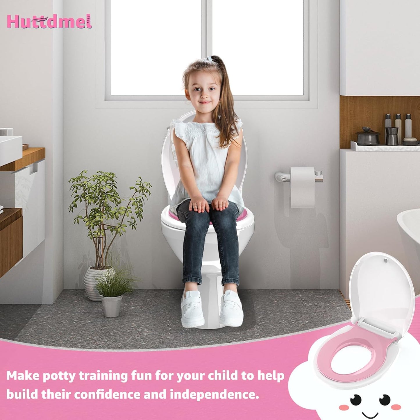 Toilet Seat with Toddler Seat, Potty Training Toilet Seat Round 2 in 1 Soft Close Quiet No Slapping, Magnetic Absorption, Easy to Install and Clean,White