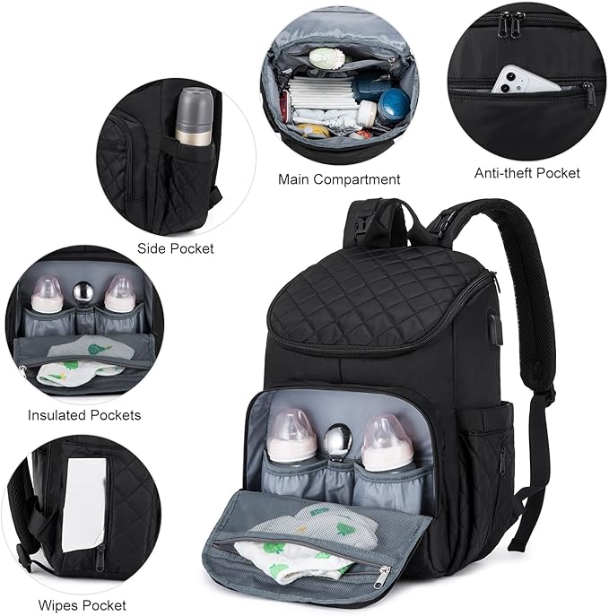 LOVEVOOK Diaper Bag Backpack Large Capacity Baby Bag with Portable Changing Pad, Multifunction Baby Travel Backpack