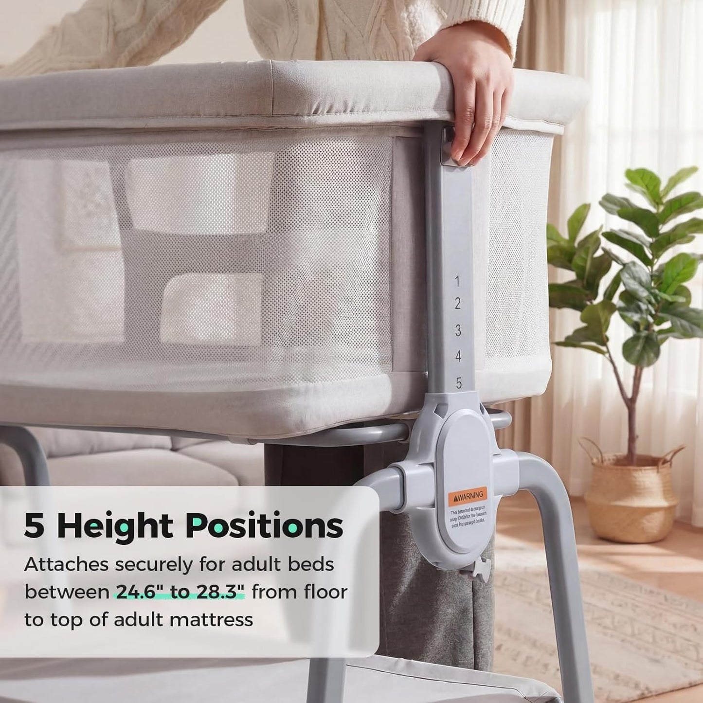 Cowiewie Bassinet Bedside Sleeper, Breathable Baby Bedside Bassinet and Mattress, Lightweight and Portable for Bedside Sleeping, Light Grey