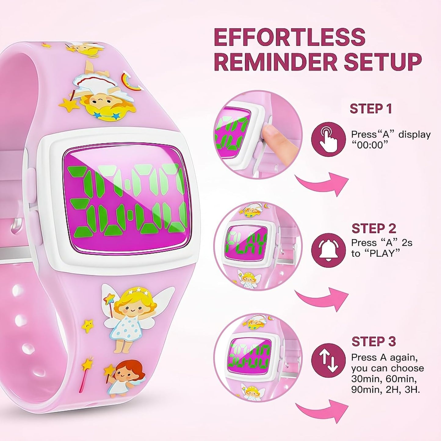 Potty Training Watch for Toddlers, Cute Apple-Shaped Design with 5 Timing Modes (30-180min), Music & Flash Reminders, Magnetic Charging, Compact Screen, Splash-Proof, Gifts for 3-7 Year Old Girls Boys