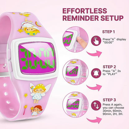 Potty Training Watch for Toddlers, Cute Apple-Shaped Design with 5 Timing Modes (30-180min), Music & Flash Reminders, Magnetic Charging, Compact Screen, Splash-Proof, Gifts for 3-7 Year Old Girls Boys