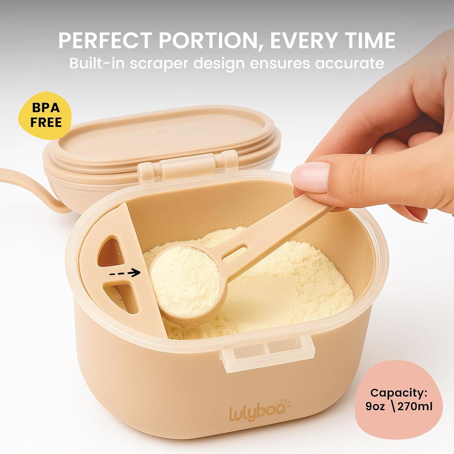Lulyboo Baby Formula Milk Powder Container - Travel-Friendly, Airtight Storage with Scoop & Spork, Compact BPA-Free, Easy-to-Clean Portable Baby Feeding Accessories (Clay)
