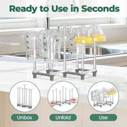 EsLuker.ly Baby Bottle Drying Rack Bamboo Vertical Dryer Holder, Space Saving for 12 Milk Glass Bottle Countertop, Wooden Drain Stand Shelf for New Parents