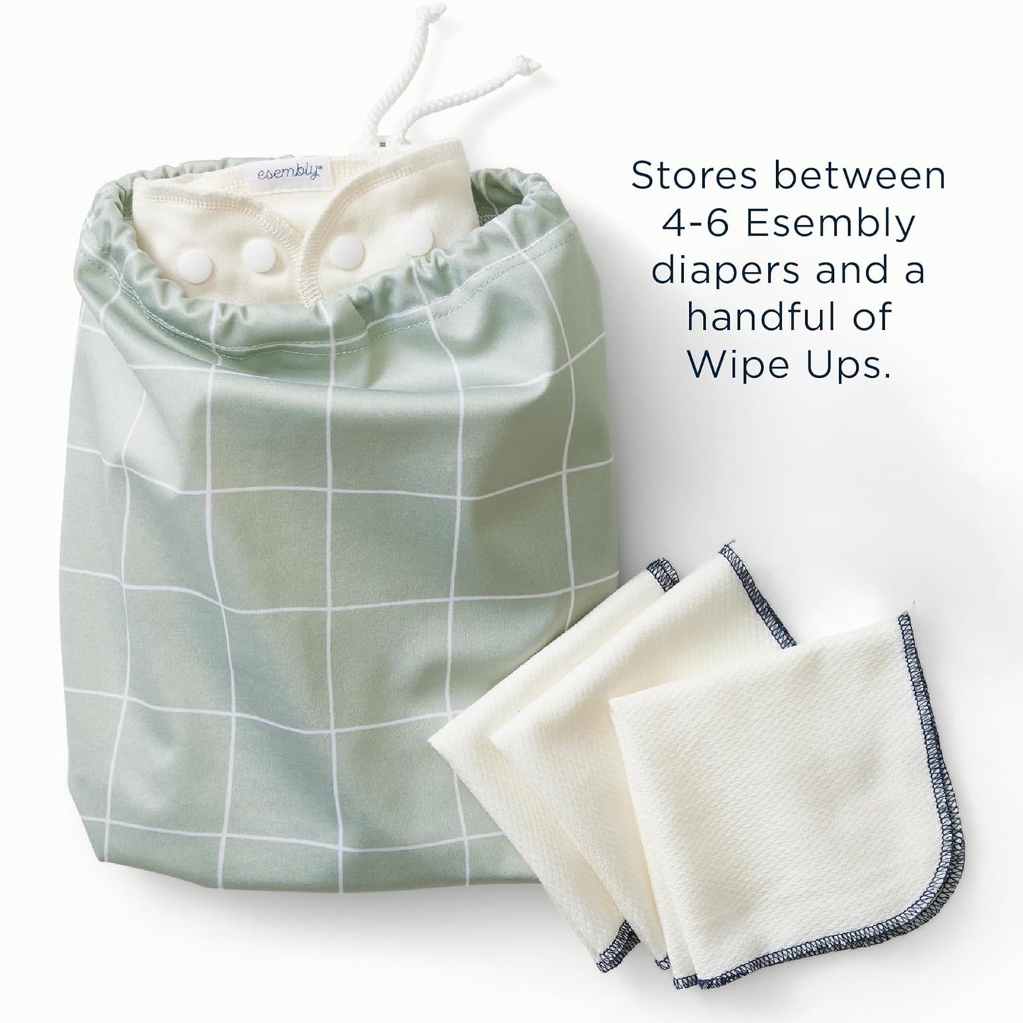 Esembly Day Bag – Reusable Wet and Dry Bag Made From Recycled Fabric With Dual Waterproof Compartments for Cloth Diapers, Swimsuits, Toiletries, and Snacks - Verdant Gingham