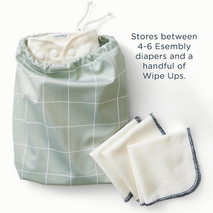 Esembly Day Bag – Reusable Wet and Dry Bag Made From Recycled Fabric With Dual Waterproof Compartments for Cloth Diapers, Swimsuits, Toiletries, and Snacks - Verdant Gingham