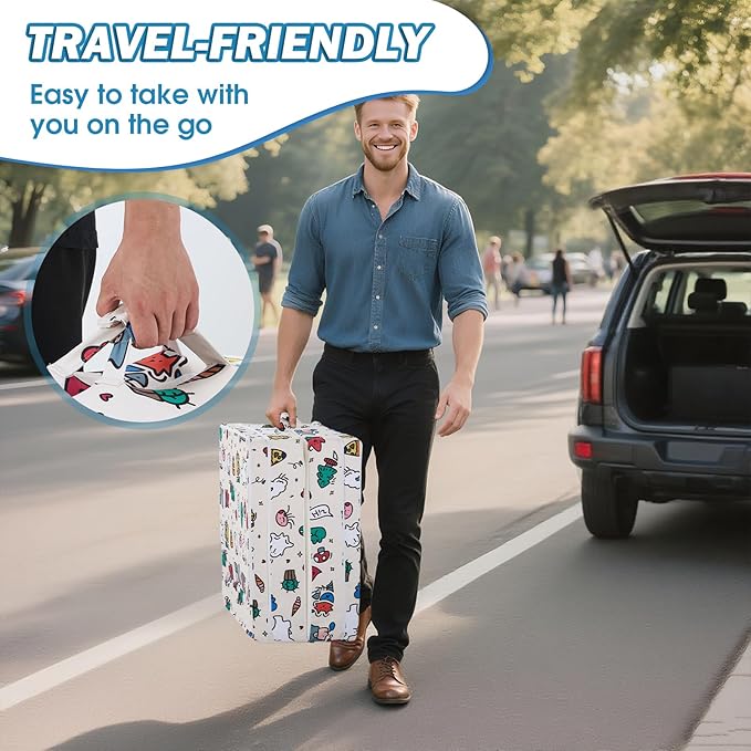 Umoving Portable Foldable Toddler Travel Bed – Air Layer Fabric Soft Foam Floor Crib with Safety Rails, No Assembly, Washable Cover, Compact Kids Sleep Solution for Home, Trips & Daycare, Cream