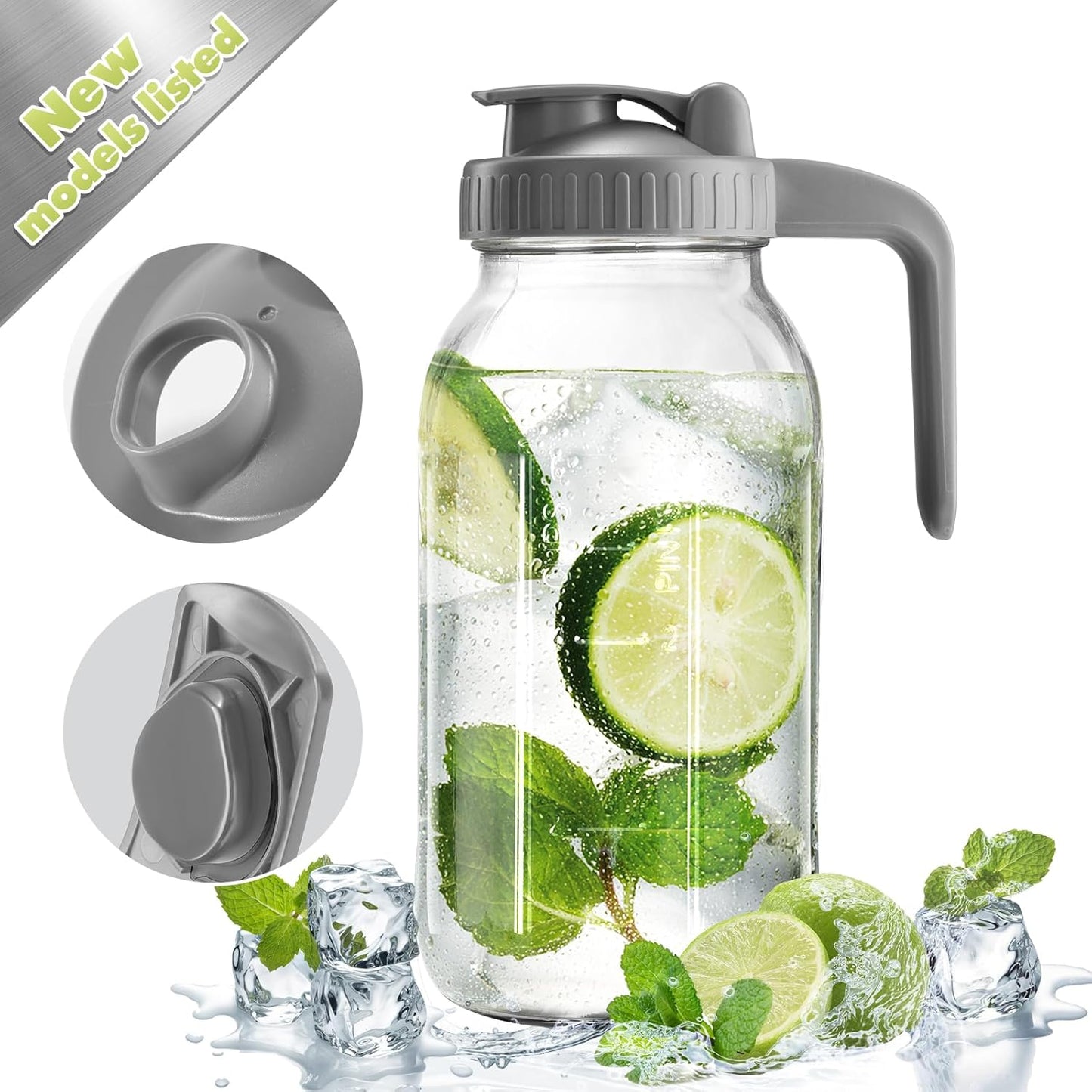 32oz Glass Pitcher with Lid & V-shaped Pour Spout - 1 Quart Breastmilk Pitcher Double Leak Proof, Creamer Container for Sun Tea, Juice, Cold Brew Coffee, Breastmilk Storage Container