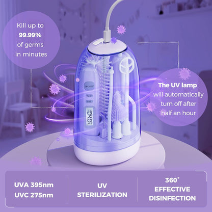 Electric Bottle Brush Cleaner,Rechargable Electric Baby Bottle Brush Cleaner with Thermometer,Silicone Bottle/Nipple/Straw Brush,Drying Rack,Travel Bottle Cleaner Kit for New Moms (Pink)