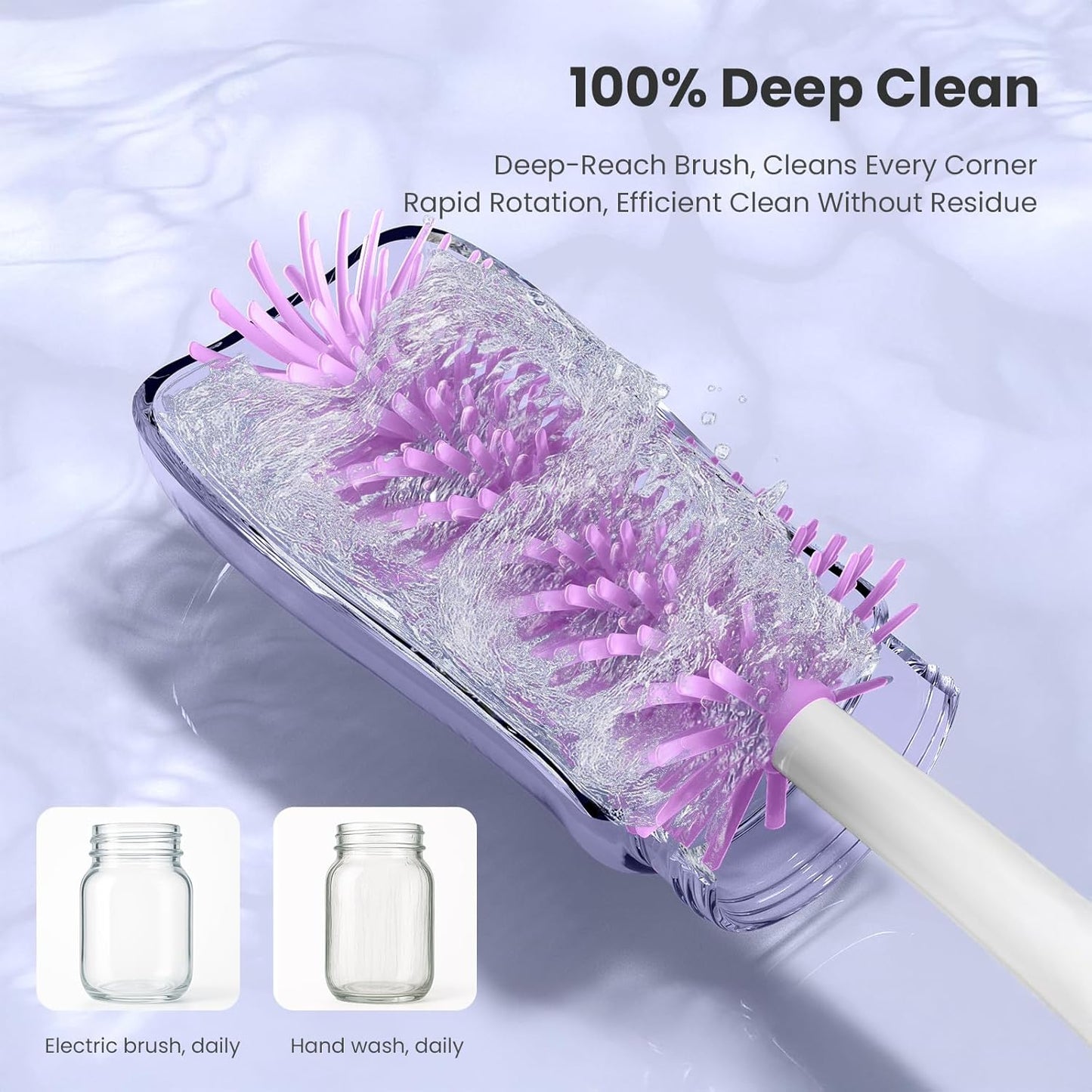 Electric Bottle Brush Cleaner Set, Bear-Shaped Travel Baby Bottle Cleaner Kit with Silicone Nipple & Straw Brush, Soap Dispenser, Drainage Rack, Storage Box(Purple)