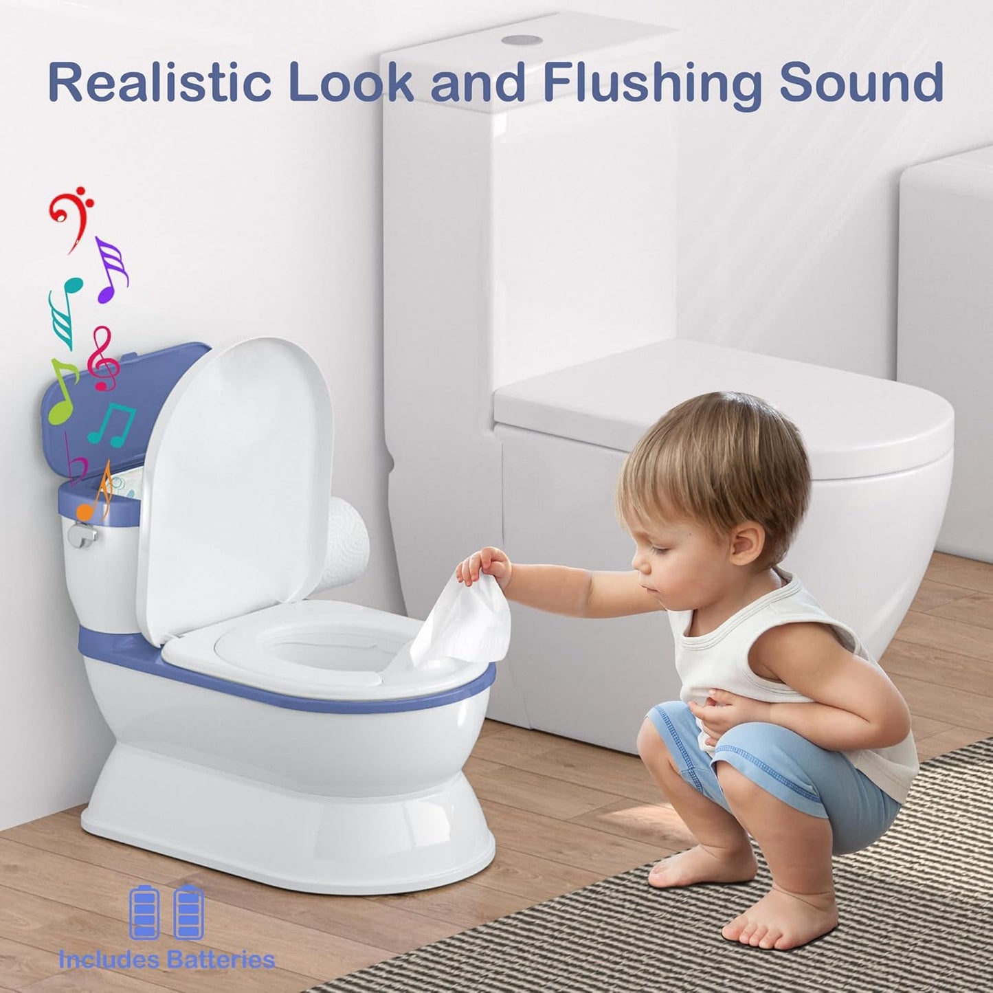 CheerTry 2-in-1 Toddler Potty Training Toilet - Larger Potty Chair & Detachable Training Seat for Boys & Girls Ages 1-3 with Flushing Sound, Wipes Storage, Toilet Paper Holder - Pink