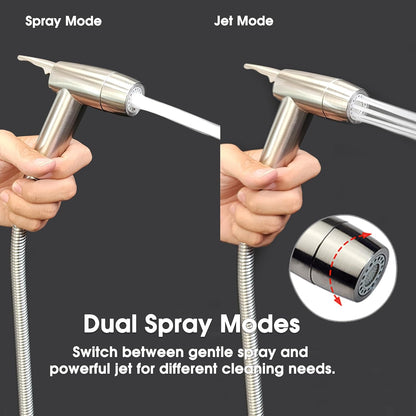 Handheld Bidet Sprayer for Toilet, Dual Spray Modes with Lockable Push Button, High Pressure Bathroom Sprayer, No-Drill Toilet Tank Mount, Stainless Steel Hose Set, Black Finish