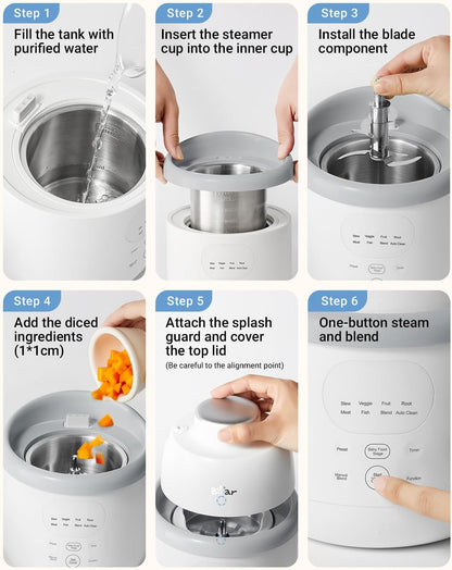 Bear NutriEase AllStage Stainless Steel Baby Food Maker Steamer and Blender, Truly OneStep Baby Food Processor Puree Maker Grinder Mills, Auto Cooking&Grinding for Healthy Homemade Baby Food, BPA-Free