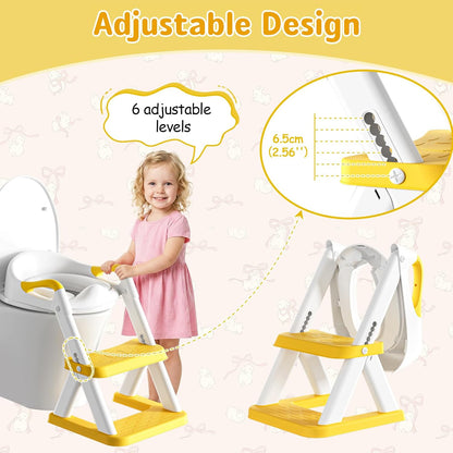 Potty Training Toilet Seat with Steps, 2-in-1 Toddler Toilet Seat for Boys Girls with Splash Guard Soft Anti-Slip Pad,Grey