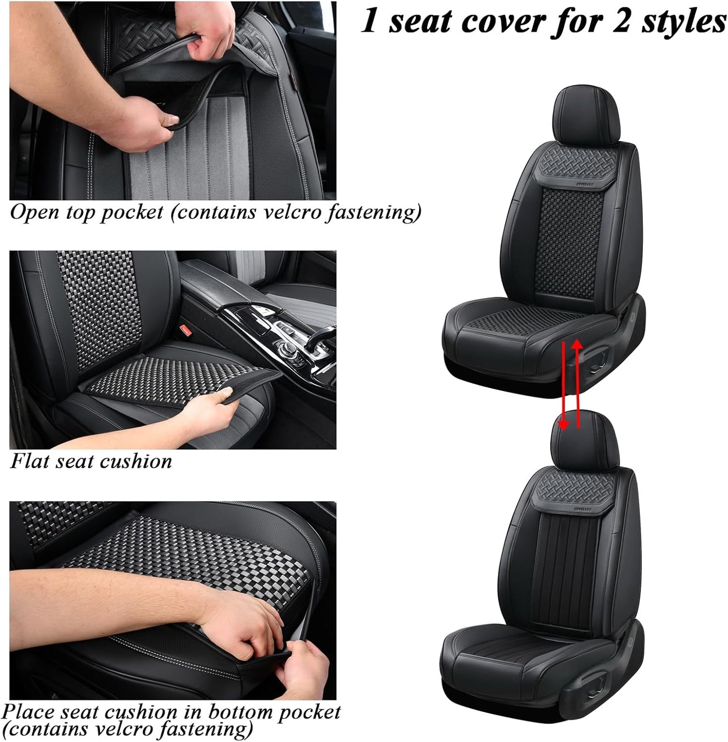 Coverado Leather Seat Covers for Car, Waterproof Car Seat Covers Full Set, 2 in 1 Conversions Car Seat Cover Protector Car Accessories Universal Fit for Most Cars SUVs and Trucks Beige
