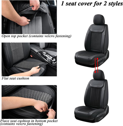Coverado Leather Seat Covers for Car, Waterproof Car Seat Covers Full Set, 2 in 1 Conversions Car Seat Cover Protector Car Accessories Universal Fit for Most Cars SUVs and Trucks Beige