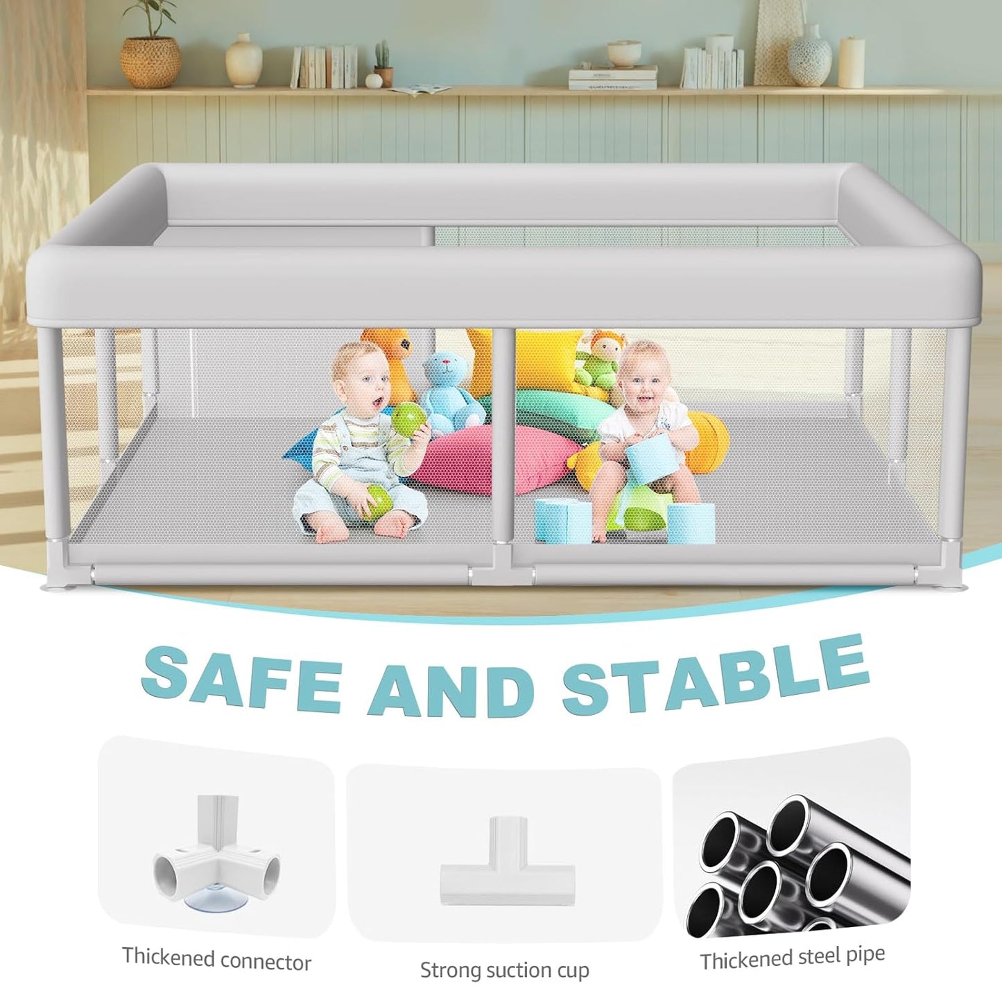 Hiaksedt Baby Playpen 50x50 Inch, Play Pens for Babies and Toddlers Baby Fence Play Yards for Indoor & Outdoor with Breathable Mesh Anti-Fall Playpen