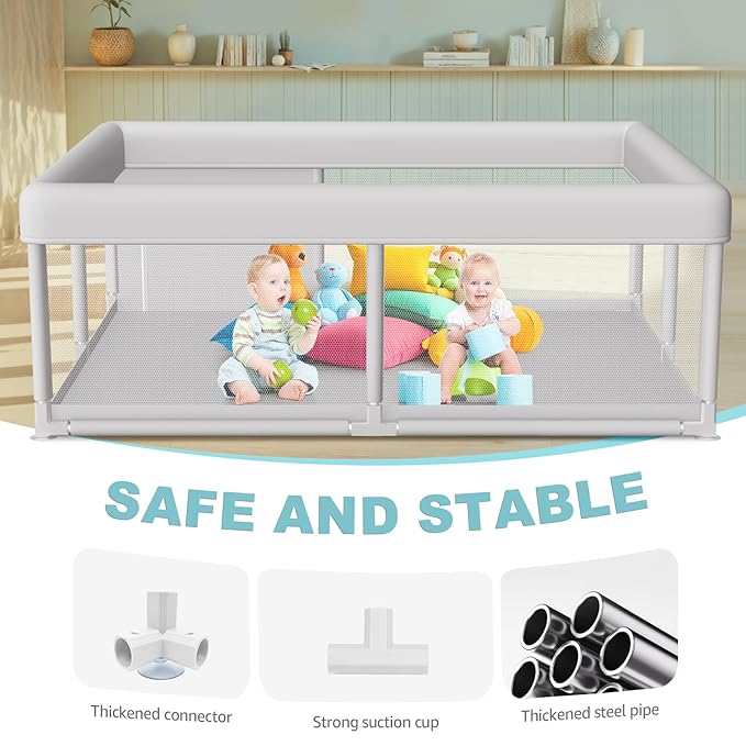 Hiaksedt Large Baby Playpen 65x50 Inch, PlayPen for Babies and Toddlers, Sturdy Safety Play Yard for Indoor & Outdoor with Zipper Gate
