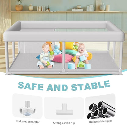Hiaksedt Large Baby Playpen 65x50 Inch, PlayPen for Babies and Toddlers, Sturdy Safety Play Yard for Indoor & Outdoor with Zipper Gate