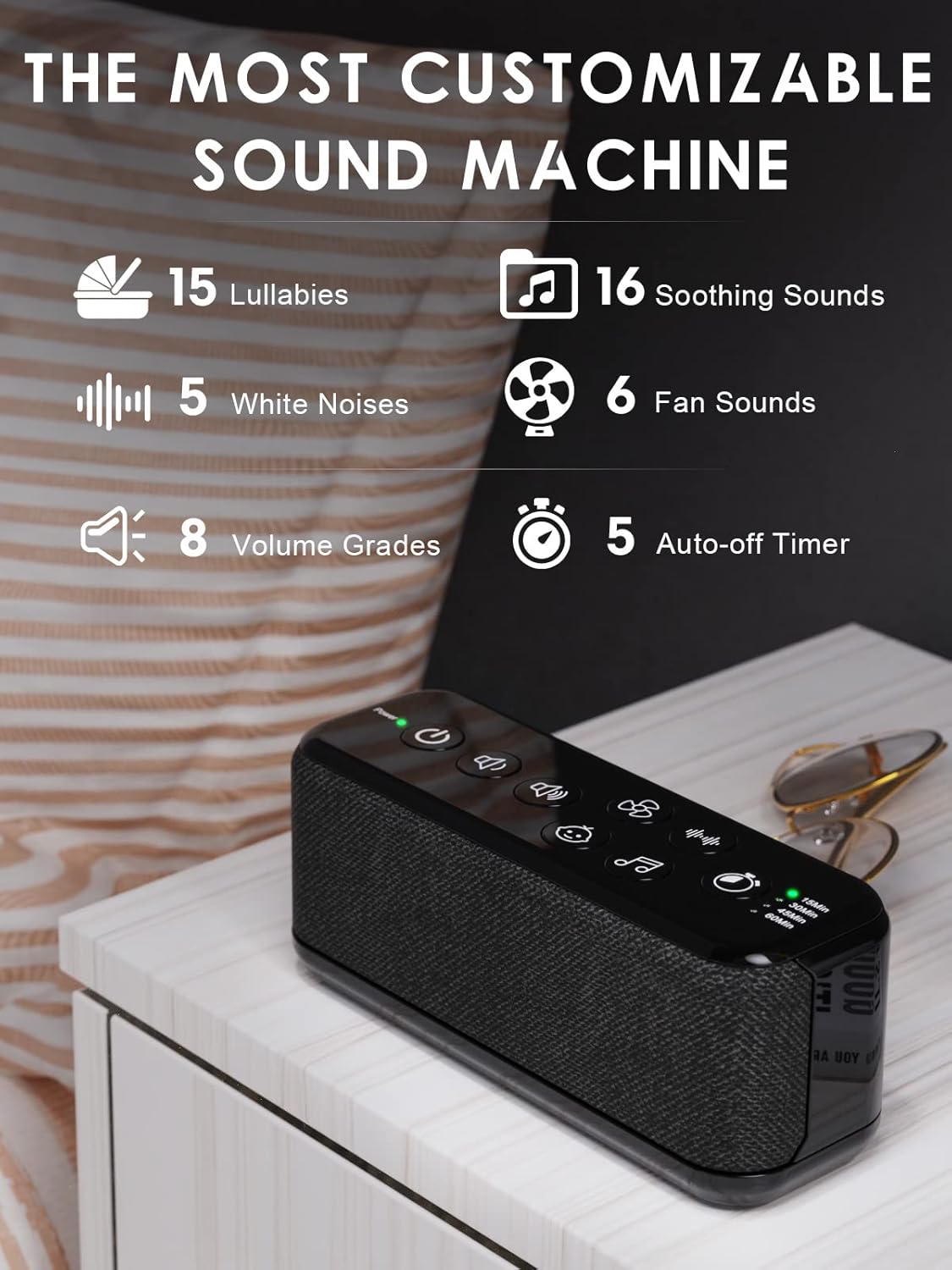 OnLyee White Noise Machine for Office Privacy, USB Rechargeable Sound Machine with 42 Non-Looping Sounds, Auto-Off Timer for Focus, Sleep and Travel