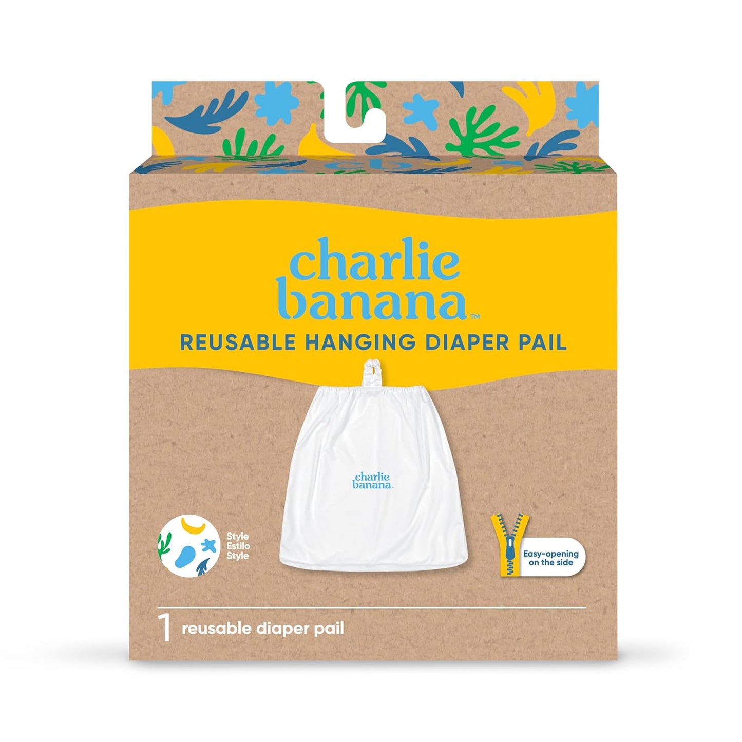 CHARLIE BANANA Reusable and Washable Cloth Diaper Wet Bag, Waterproof Hanging Diaper Pail and Laundry Bag, Yellow