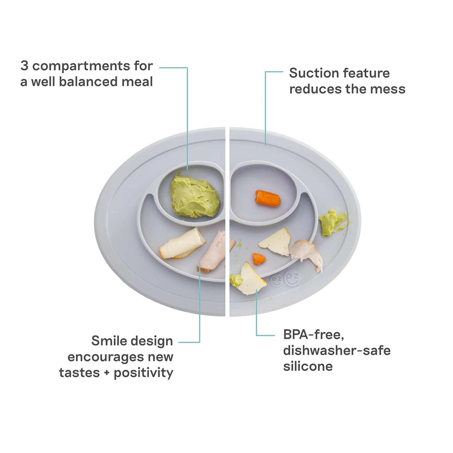 ezpz Mini Mat (Blush) - 6 -12 Months+ - 100% Silicone Suction Placemat + Divided Plate with Three Compartments - Supports Baby-Led Weaning - Designed for Highchair, Table, and Travel