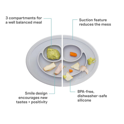 ezpz Mini Mat (Blush) - 6 -12 Months+ - 100% Silicone Suction Placemat + Divided Plate with Three Compartments - Supports Baby-Led Weaning - Designed for Highchair, Table, and Travel