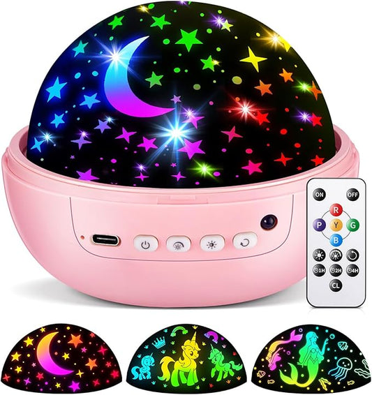 COOLNIGHT Unicorn Night Light Star Projector for Kids, 3 Films+93 Colors Kids Projector Night Light,360° Rotating All Night, Remote+Dimmable+Timer,3 Year Old Girl Gifts,4 Year Old Girl Birthday Gifts