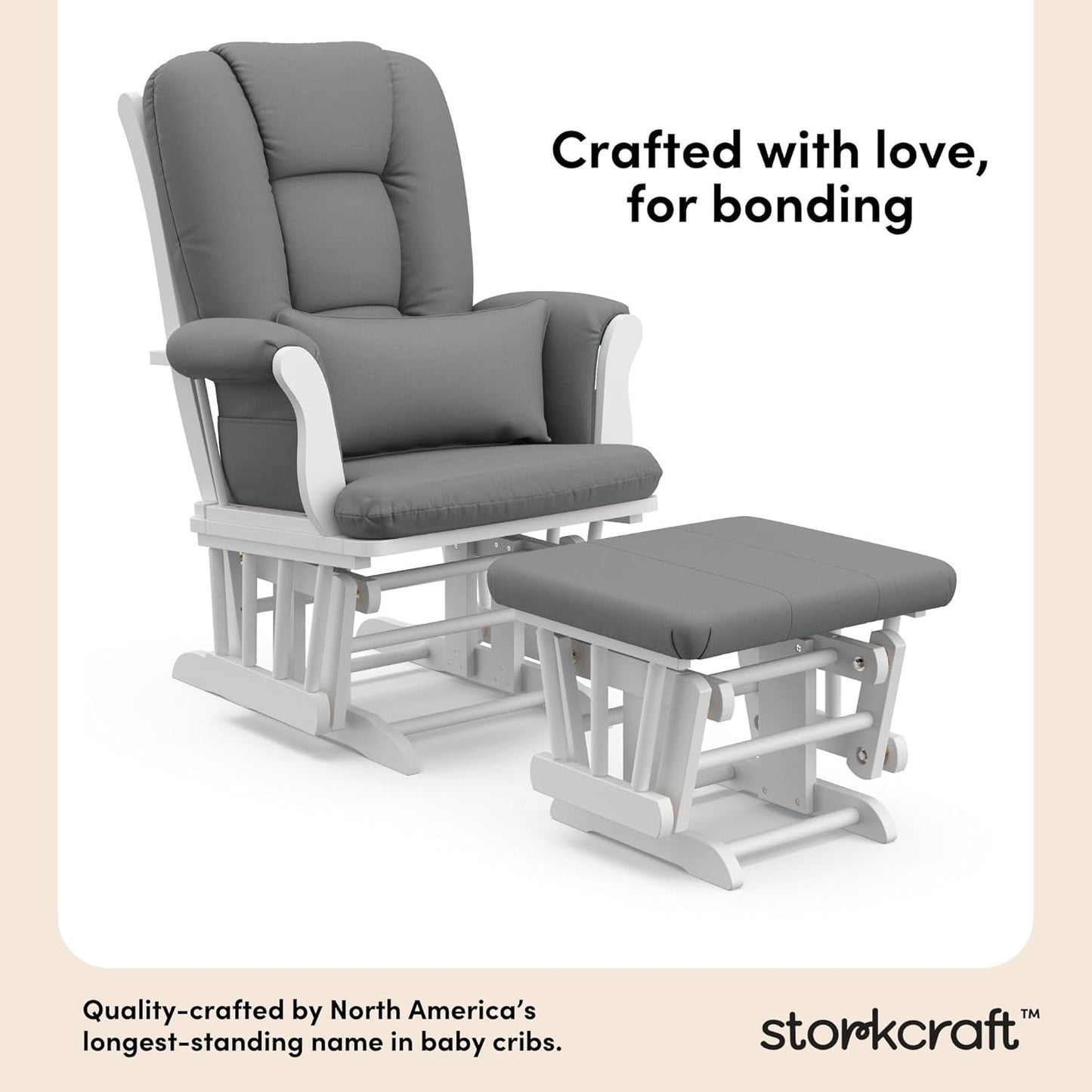 Storkcraft Tuscany Glider with Ottoman (Black/Gray) — GREENGUARD Gold Certified, Bonus Lumbar Cushion Included, Solid Wood Base, Smooth Motion, Award-Winning Nursery Rocking Chair, Glider and Ottoman
