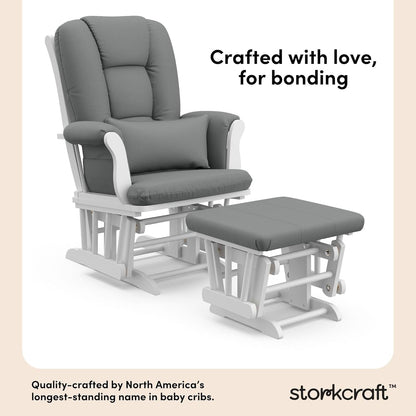 Storkcraft Tuscany Glider with Ottoman (Black/Gray) — GREENGUARD Gold Certified, Bonus Lumbar Cushion Included, Solid Wood Base, Smooth Motion, Award-Winning Nursery Rocking Chair, Glider and Ottoman