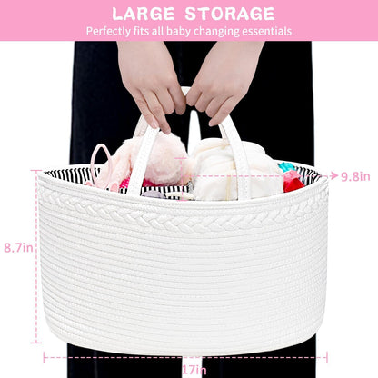 ABenkle Baby Diaper Caddy, Nursery Storage Bin and Car Organizer for Diapers and Baby Wipes, Cotton Rope Diaper Basket Caddy, Changing Table Diaper Storage Caddy