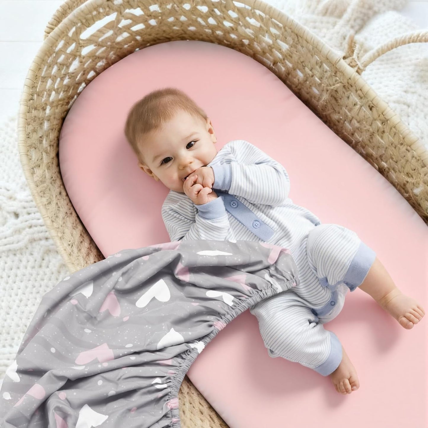 3 Pack Stretchy Bassinet Sheets 20" x 33" Compatible with Baby Delight, Angelbliss, Maxi-COSI & Most Regular Size Bedside Sleeper- Soft Breathable Fitted Bassinet Sheets for Baby - Yellow & Flower