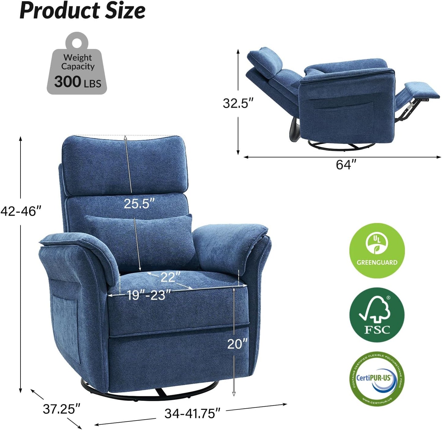 HULALA HOME Nursery Glider Recliner with Adjustable Headrest and Armrests, Power Swivel Rocker Recliner Chair with USB Port and Storage Bags, GREENGARD, FSC, CertiPUR-US® Certified, Beige