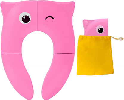 Toilet Potty Training Seat Cover, Travel Toilet Seat, Folding Non Slip Silicone Pads, Travel Portable Reusable Kids Toddlers Boys Girls, Carry Bag (Yellow - Duck)
