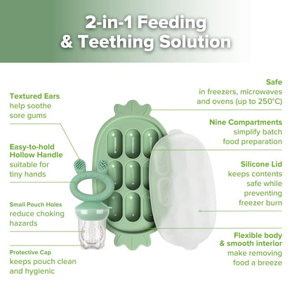 Haakaa Baby Fruit Food Feeder & Silicone Freezer Nibble Tray Combo - Breastmilk Popsicle Mold for Baby Cooling Relief, BPA Free Baby Mesh Food Feeder for Infant Self Feeding