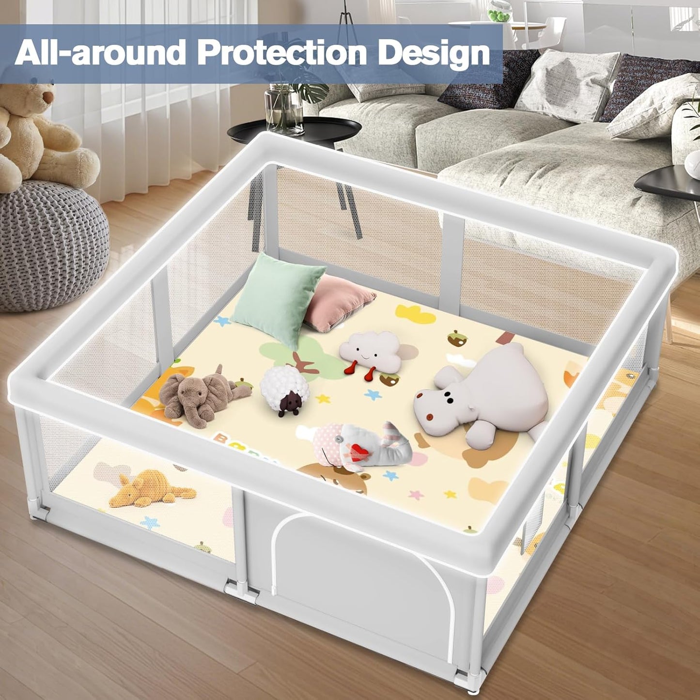 Large Baby Playpen for Babies and Toddlers, Playpen 74×50, Large Baby Play Yards Indoor & Outdoor, Sturdy Safety Baby Play Pen with Soft Breathable Mesh, Toddlers Activity Center with Anti-Slip Base
