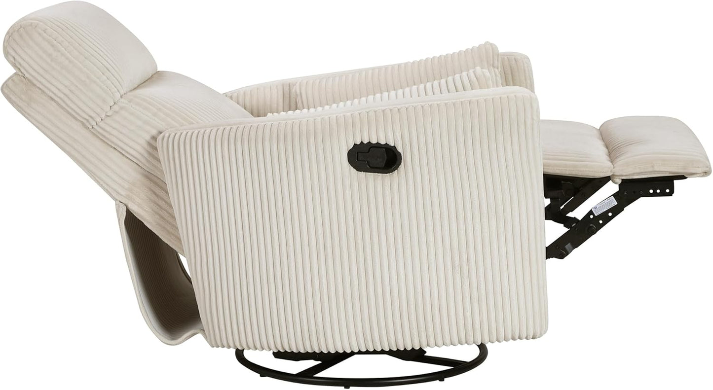 Lexicon Modern Swivel Glider Recliner Chair, Nursery Glider, Corduroy Fabric Upholstery Recliner with 2 Lumbar Pillows, Manual Reclining Sofa Chair for Living Room/Office/Apartment, Beige