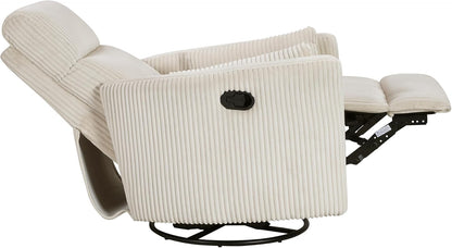 Lexicon Modern Swivel Glider Recliner Chair, Nursery Glider, Corduroy Fabric Upholstery Recliner with 2 Lumbar Pillows, Manual Reclining Sofa Chair for Living Room/Office/Apartment, Beige